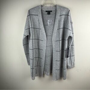 Tahari Gray windowpane Plaid Open Front Cardigan NWT size medium